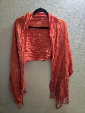 Jones New York Orange Fringe Wrap Scarf